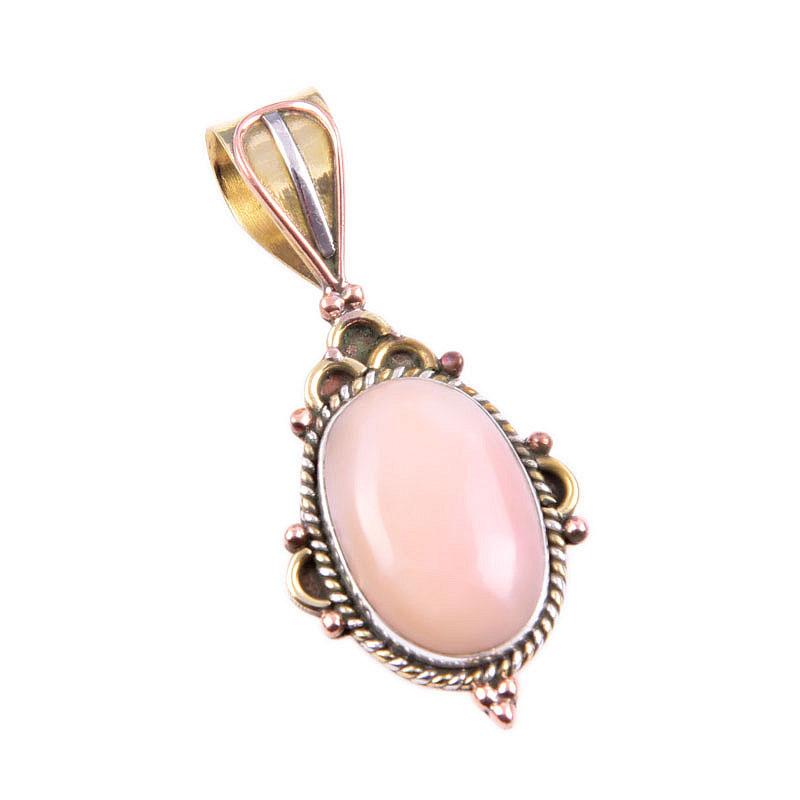 Подвеска из натурального розового опала из стерлингового серебра 925 пробы в двух тонах 1,5 дюйма y1k21