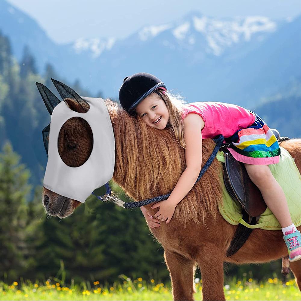 3Pcs Horse Fly Masks With Ears Face Covering For Horse Pony, Black, Gray, Blue