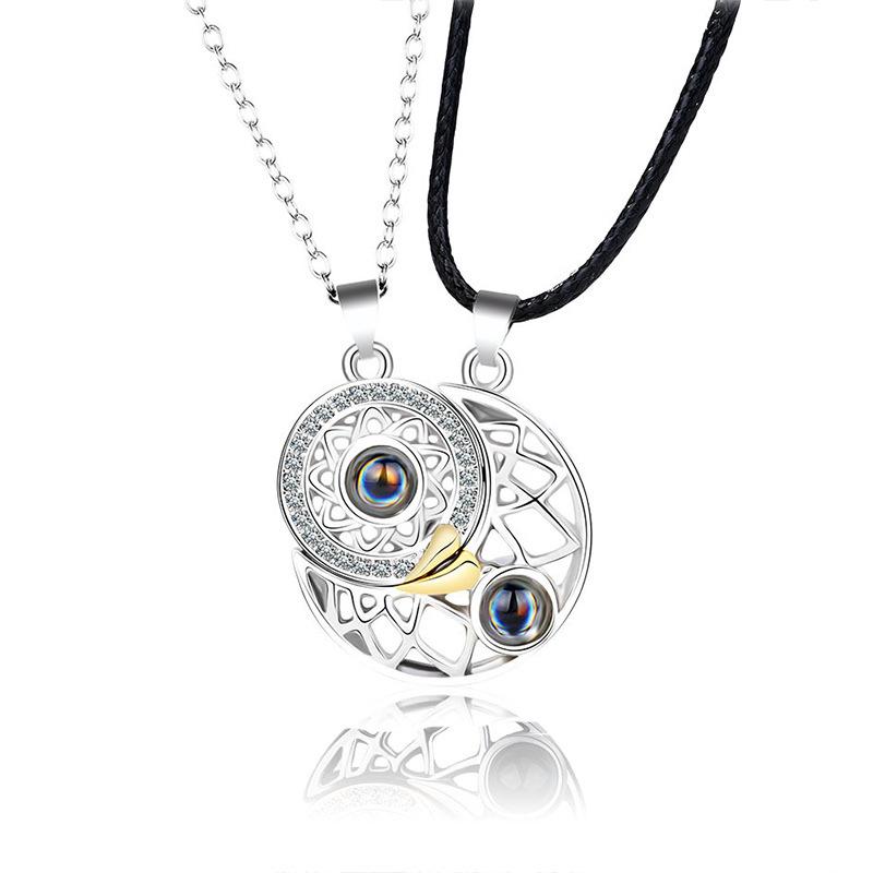 Модное парное ожерелье, ожерелья с солнцем и луной для влюбленных, подарок, сердце, магнитная парная подвеска, ювелирная цепочка, колье, 2 шт./компл.