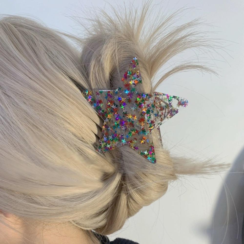 Sequin Glitter Star Shark Clip Pink Pentagonal Hair Crab Summer Hairpin  Women Girl Hair Accessory