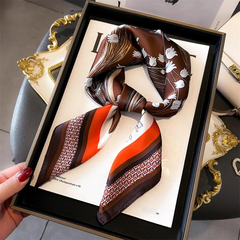70cm Print Silk Satin Headkerchief Women Luxury Design Neck Tie Scarf Female Hair Hand Wrist Foulard Shawl Hijab Bandana Scarves