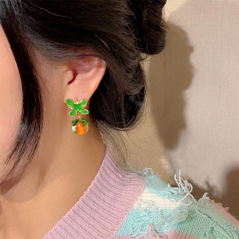 Серьги руи из хурмы, темпераментные глазированные серьги-гвоздики цвета конфет из хурмы, преувеличенные, нишевые, свежие, клипсы для ушей