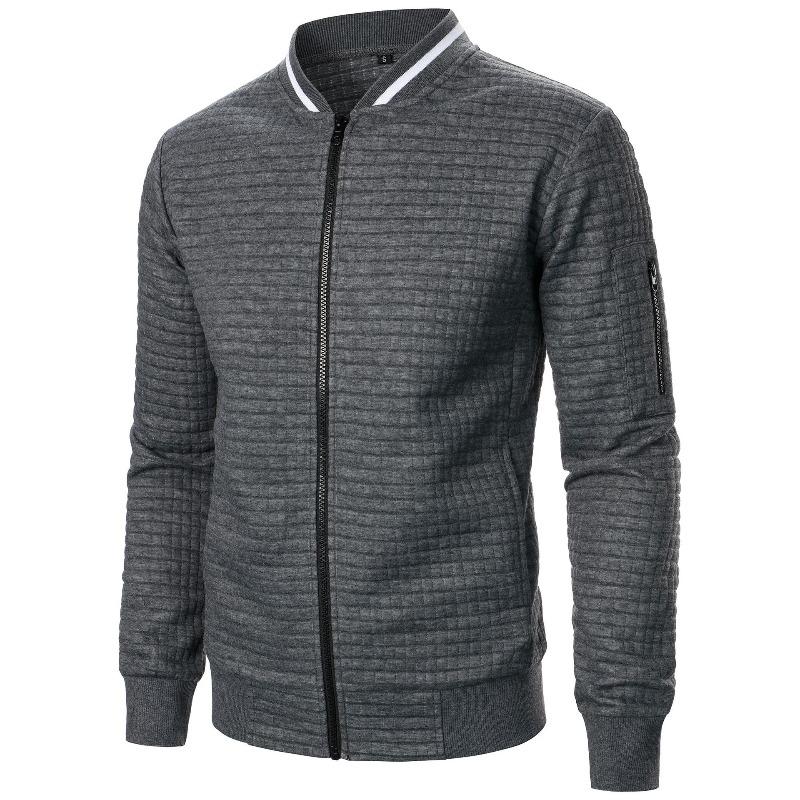 New men's plaid solid color cardigan sweater men's zipper stand-up neck sweater jacket