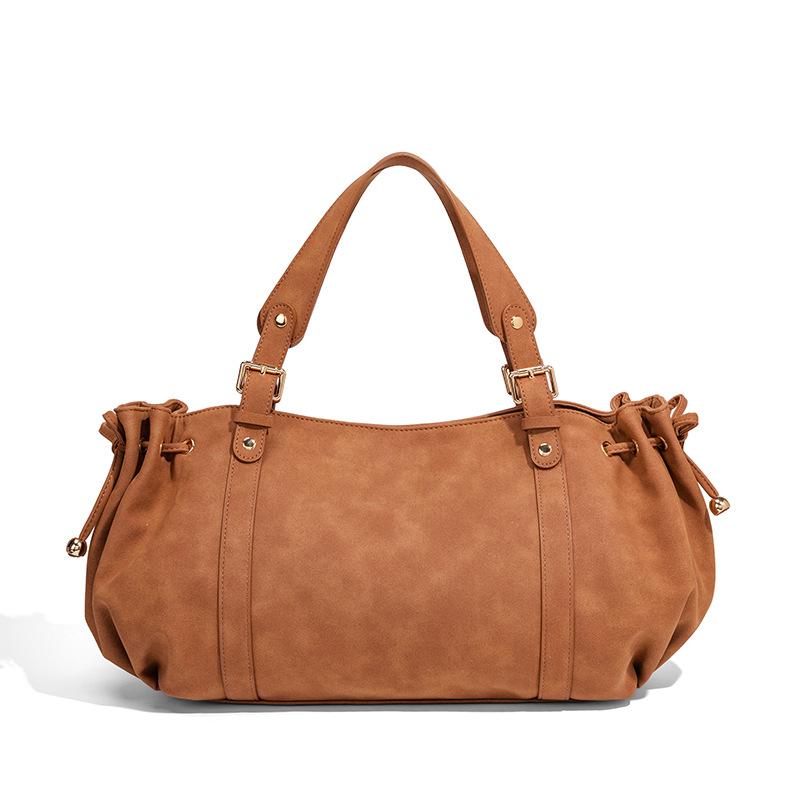 OL new light luxury retro drawstring bag niche single shoulder underarm portable casual pleated women's bag
