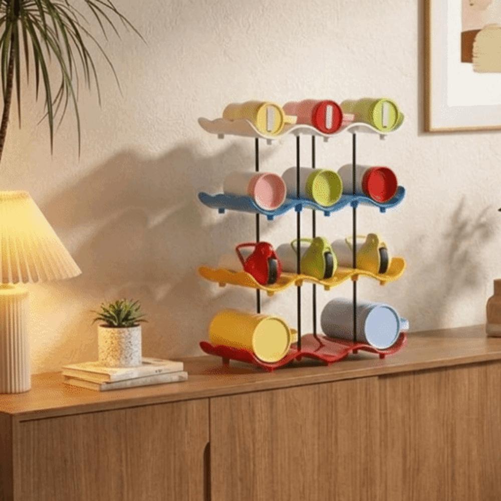 Anti-Fall Cup Storage Rack Large Capacity Water Cup Holder Wavy Multi-layer Finishing Rack Pantry