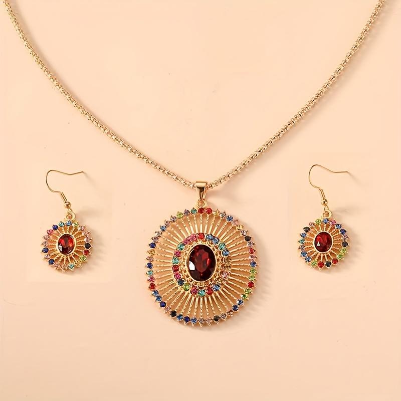 Creative Round Pendant Necklace and Earrings Jewelry Set Birthday and holiday party gifts and accessories