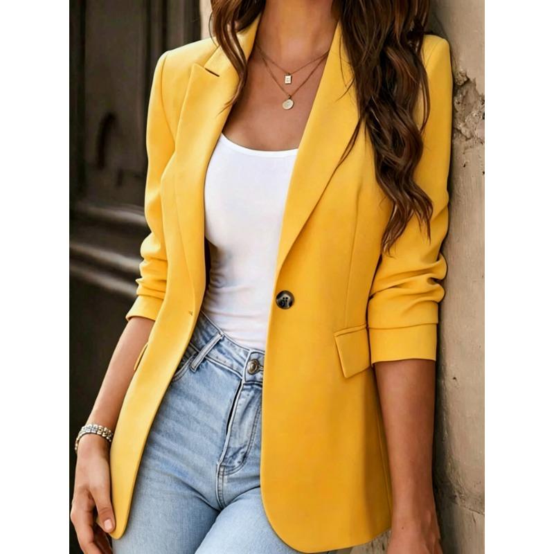 Women S Slim Fit Long Sleeve Blazer Single Button Solid Color Commute Coat