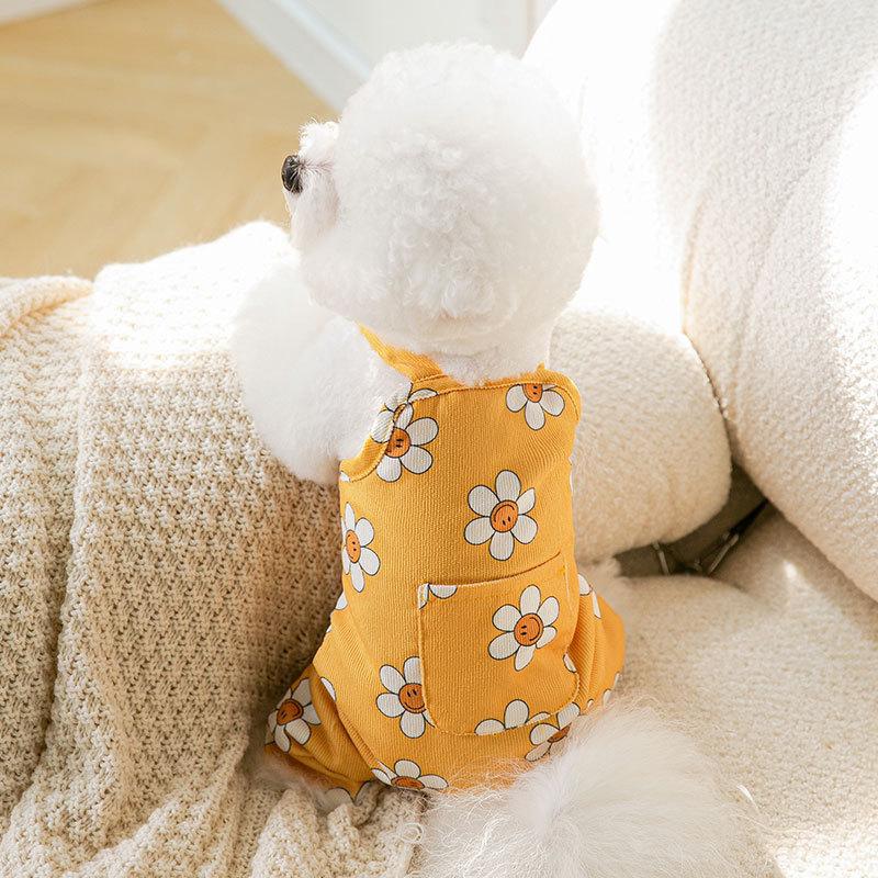 New Sunflower Overalls Autumn and Winter Puppy Clothes Kitten Four-legged Clothes In The Small Dog Pet Clothing