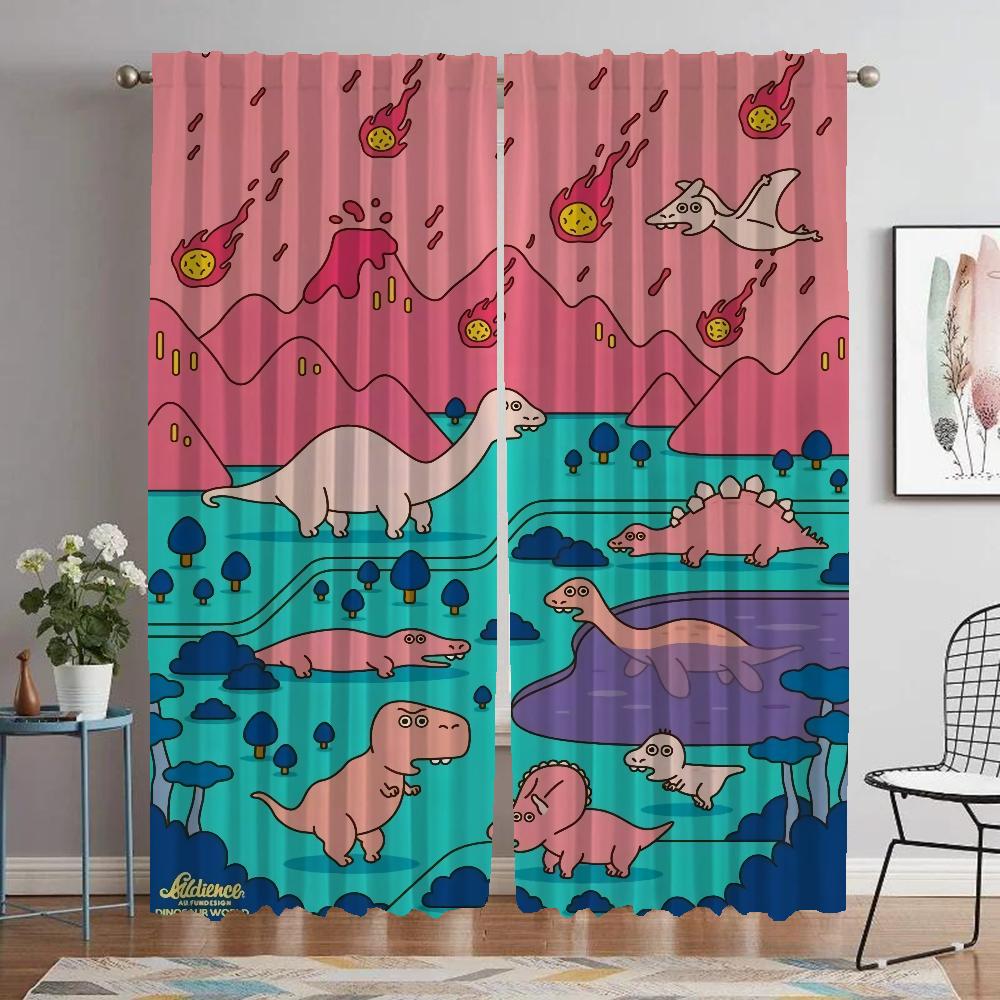 Dinosaur Curtains for Bedroom Living Room Curtain Shades Home Interior Curtains 2 Pieces Halloween Decoration Partition Kitchen