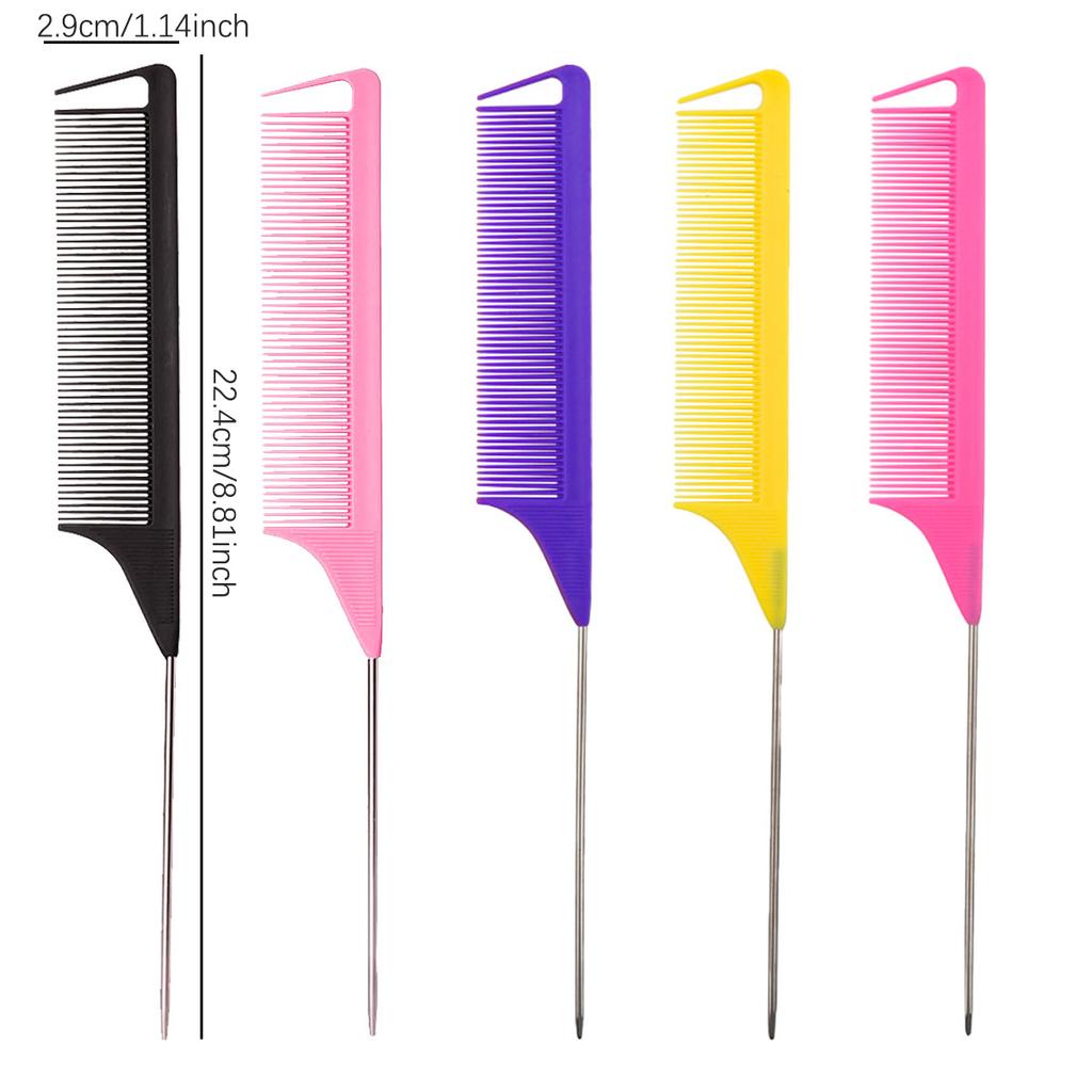 5 шт. Салонные парикмахерские расчески с острым кончиком, расчески с металлическими иглами и хвостиком, аксессуары для парикмахерской, специально для париков из натуральных волос