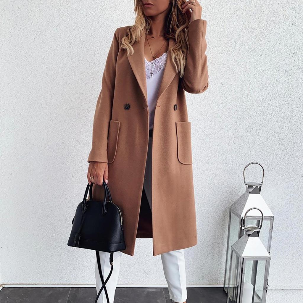 Women's Fashion Autumn And Winter Long-Sleeved Lapel Long Tweed Coat Windbreaker Jacket