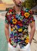 Men'S Casual Shirt with Vibrant Floral Prints - Short-Sleeved Button Design, Suitable for Outdoor And Casual Wear in Summer, Perfect for Everyday