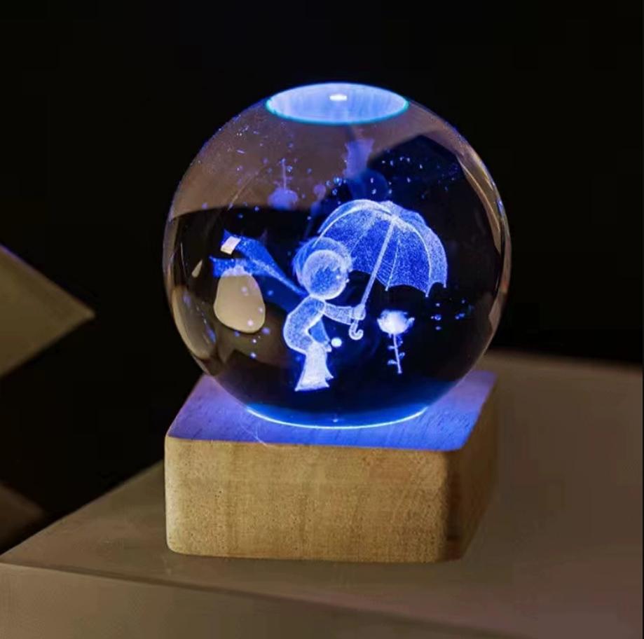 Декоративная лампа на День святого Валентина, 3D хрустальный шар, светящийся светодиодный ночник, декор для спальни, ночник с галактикой и луной, подарок для пары детей