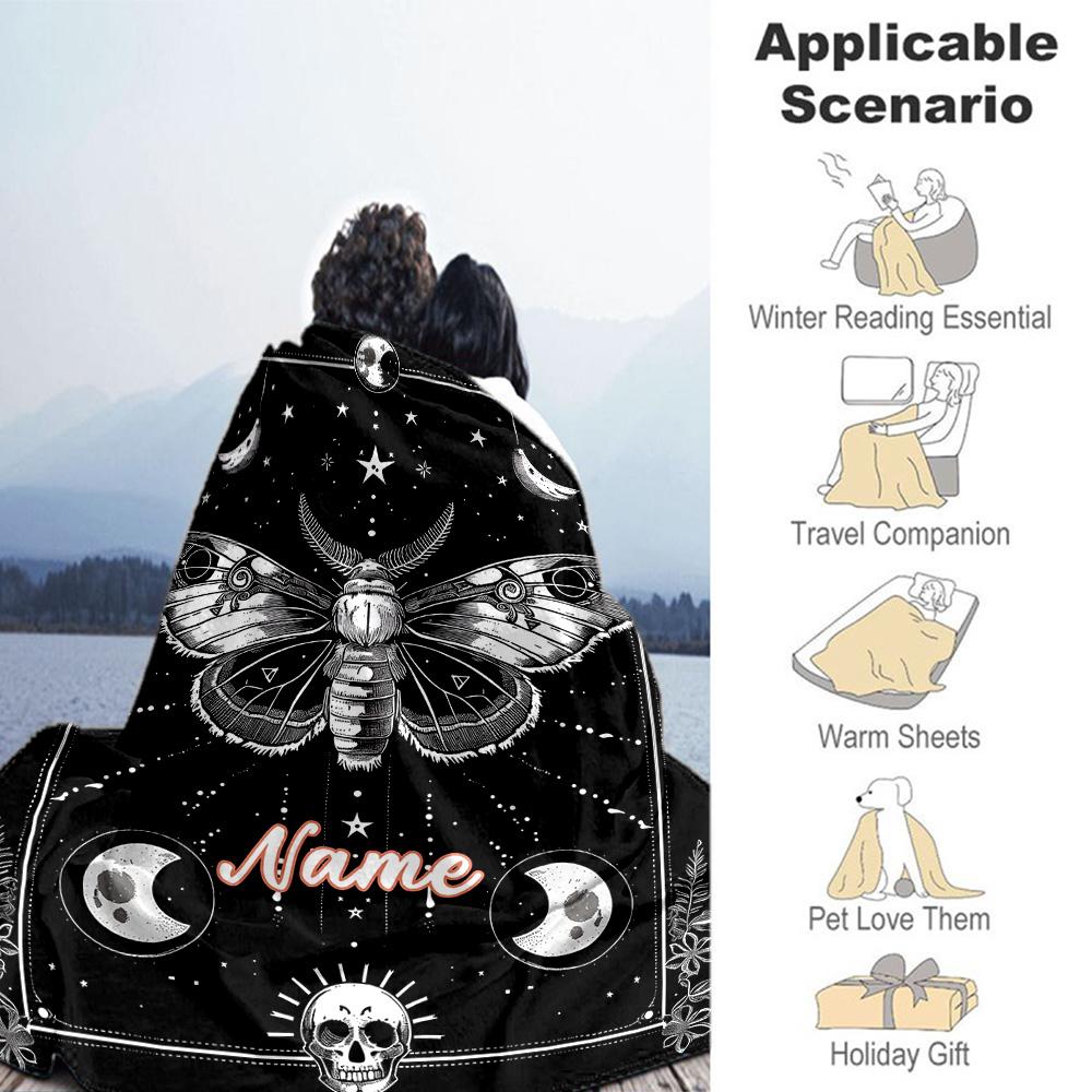 Butterfly Moon Words Moon Personalized Name Blanket Gift Personalized Blanket Ultra-Soft Throw For Sofa Home Decor Picnics Bed for All Occasions