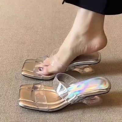 Французские прозрачные однословные сандалии и шлепанцы для женщин на лето 2025 года Новые универсальные босоножки на высоком каблуке