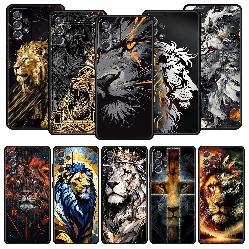 Cross Pattern Bicolor Lion Phone Case for Samsung Galaxy A55 A35 A17 A07 A15 A13 A25 A51 A71 A72 A73 A32 A52 A52S A41 Soft TPU