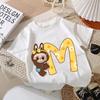 Футболка Labubu с принтом букв AZ с коротким рукавом для мальчиков и девочек, модная детская одежда из хлопка, кавайные топы для малышей на день рождения