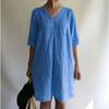 Autumn Plus Size Women's V-neck Solid Color Cotton Linen 9-inch Sleeve Casual Dresses