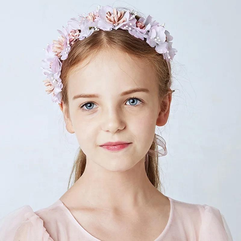 Fairy Girl Hairband Flower Headpiece Children Kid Hair Accessories Baby Shower Headband Floral Wreath for Birthday Party