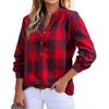 Women's V-neck Plaid Shirt Fashion Casual Shirt Button-up Top