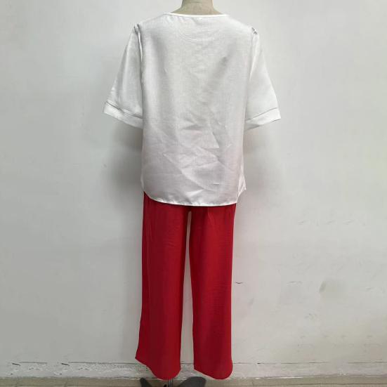 Летний топ, брючный костюм, стильная широкая дышащая футболка, брючный комплект, футболка с цветочным принтом, комплект брюк, летний топ, брючный костюм, женская одежда