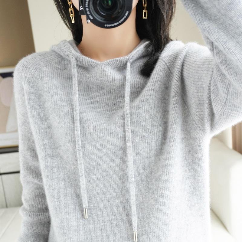 INDFS Женская мода повседневная осень-зима однотонный принт длинный рукав с капюшоном свитера