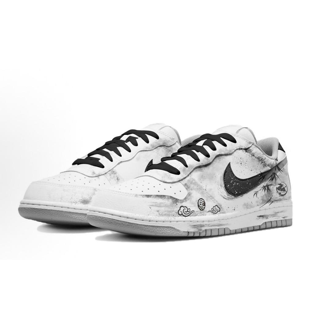 Nike Большой Бамбук Тень Следы Лошади Кожа Устойчивая к истиранию Дышащая Низкие Кеды для Скейтборда Мужские Серый Белый 355152-106(Команда60-)