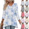 Womens Tops V-neck 3/4 Sleeve Blouses Casual Mid-length Shirts Fashion Print Tunic Tops