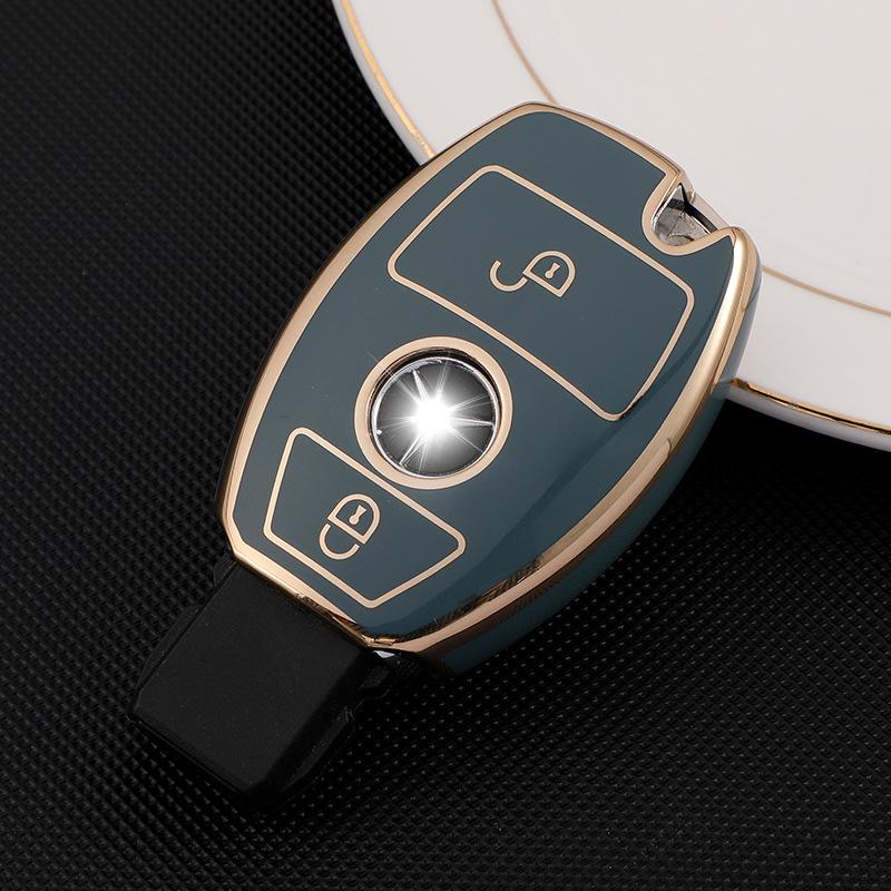 Чехол для ключа Mercedes-Benz из ТПУ с гальваническим покрытием и золотой оправой для автомобилей A-Class, B-Class, C-Class, E-Class, R-Class, CLA-Class, CLS-Class.