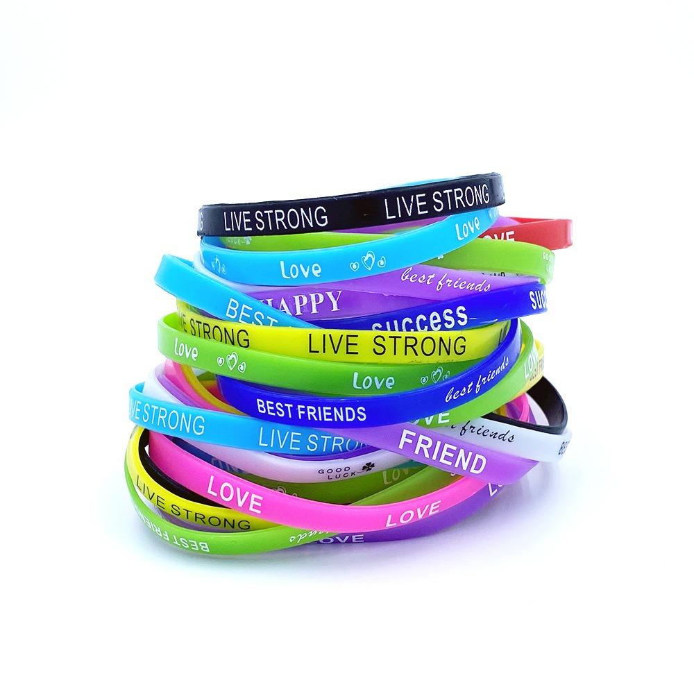 10pcs Letter Sports Silicone Bracelet Elastic Wristband New Wrist Strap Jewelry Gift