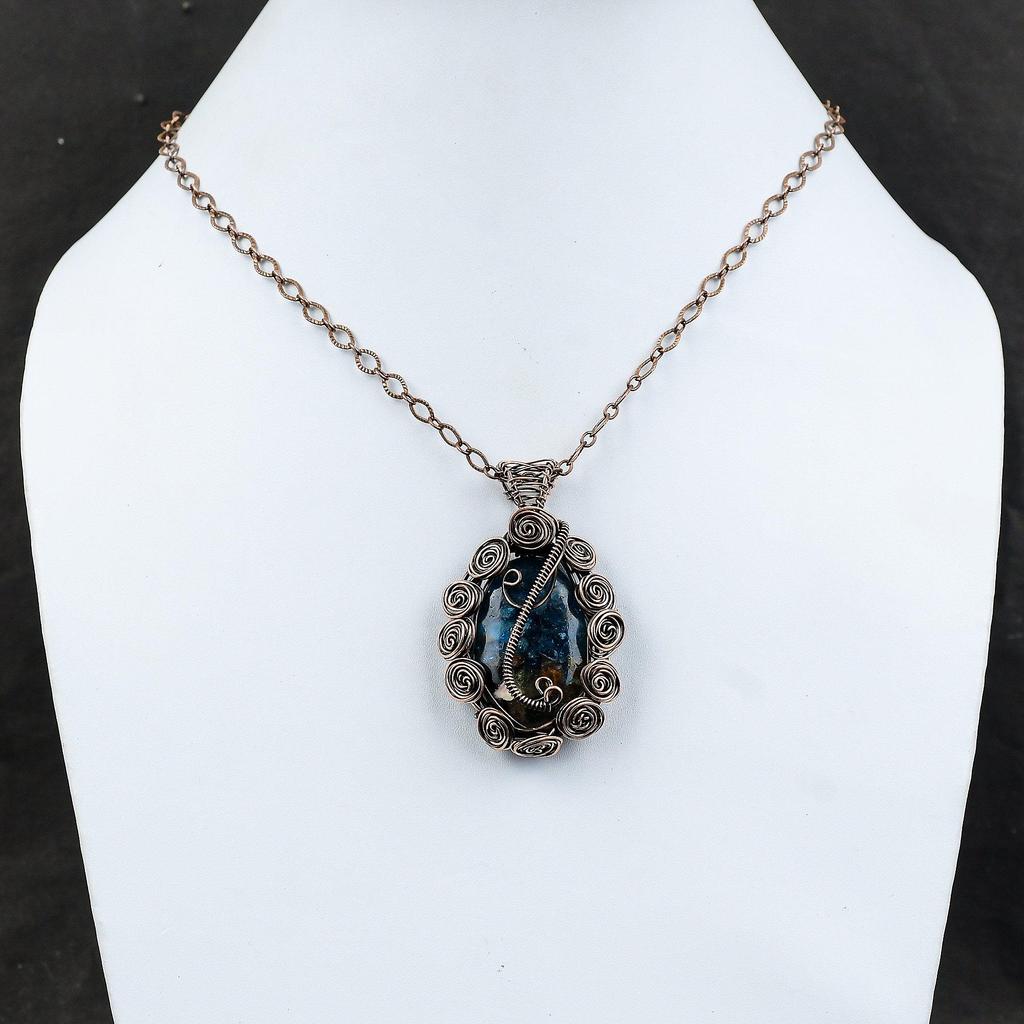 Медный арбузный турмалиновый кулон, обернутый медной проволокой, ювелирные изделия ручной работы, медная проволока, драгоценные камни, подарок для женщин, достойный кулон