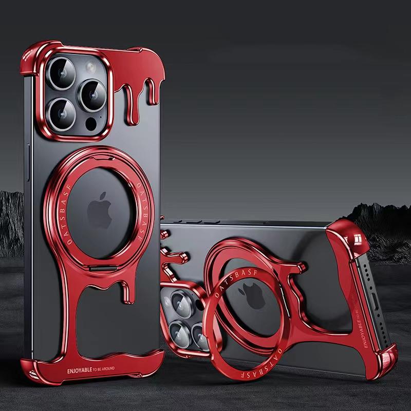 Роскошный чехол-подставка из жидкого металла особой формы для iPhone 16 15 14 13 Pro Max Magsafe Rimless Heat Disipation Phone Cover