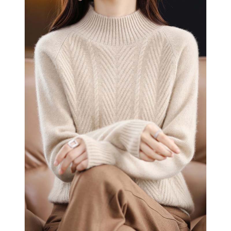 Женский утолщенный трикотажный свитер с полувысоким воротом на осень и зиму, свободный пуловер, нижняя часть рубашки