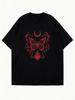 Black Oversized T Shirt With Red Butterfly Moon And Heart Print For Casual Wear