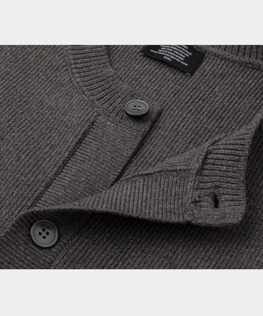 LETTERCOMO [Free Scarf] Essential Plain Round Knit Cardigan Dark Gray