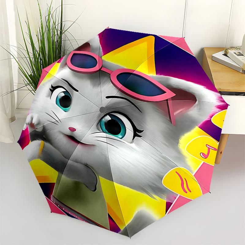 Milady Automatic Folding Umbrella with Music Notes and Guitar Picks Design Portable 3 Fold Design, 8 Bone Iron Frame Outdoor Umbrella for Fa