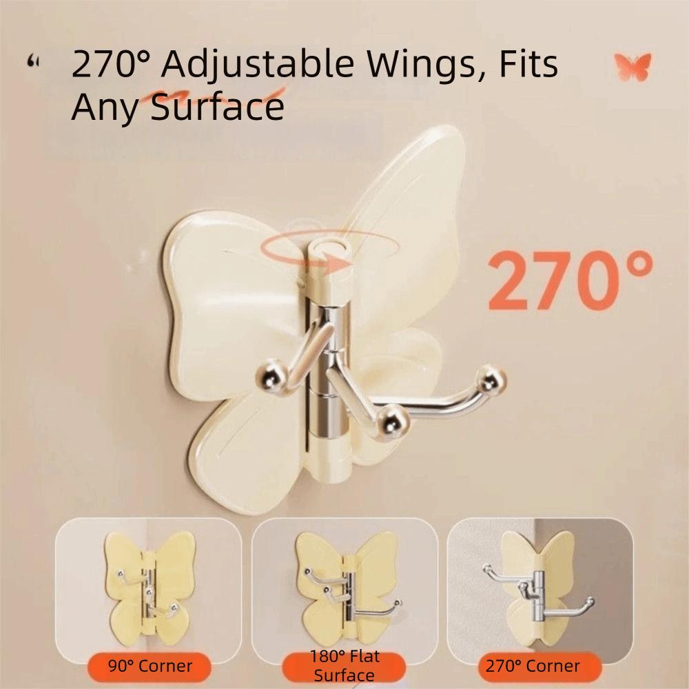 4PCS Self Adhesive Rotating Butterfly Wall Hooks Wall Mounted Corner Hooks Bedroom