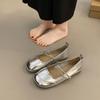 Fashion Antumn Square Toe Ballet Shoes Fashion Low Heel Mary Jane Shoes Casaul Silver Shallow Buckle Soft Sole Shoes Zapatos De Mujer