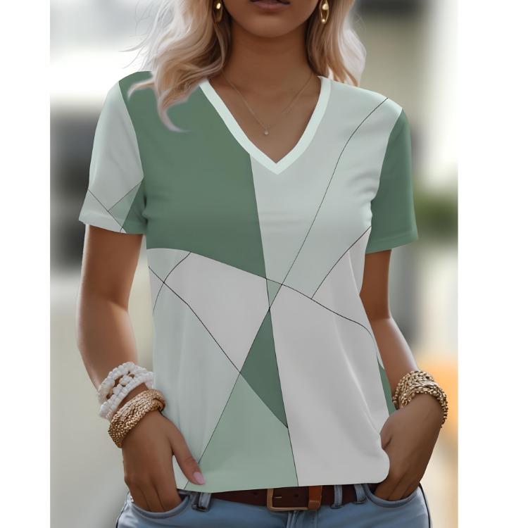 Женская повседневная свободная футболка с V-образным вырезом и коротким рукавом в стиле Харадзюку с принтом в мелкий горошек, пуловер, модная футболка для леди