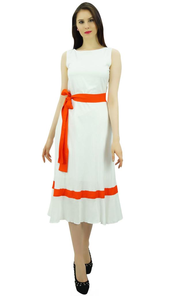 Bimba Womens Mid-Calf Length Summer Shift Dress Plain Ruffled Bottom With Fabric