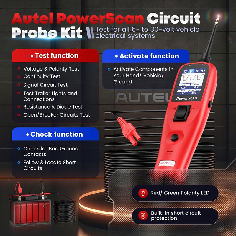 Autel PowerScan PS100 Тестер-щуп для проверки цепей питания 12В 24В Цифровой вольтметр Автомобильный тестер цепей Диагностический инструмент для автомобиля