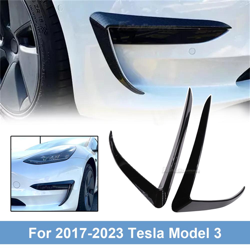 Для Tesla Model 3 Model Y 2017-2023 Глянцевый Черный/Карбон Передний Бампер Автомобиля Рамка Противотуманной Фары Спойлер-Нож Декор Комплект Обвеса Кузова