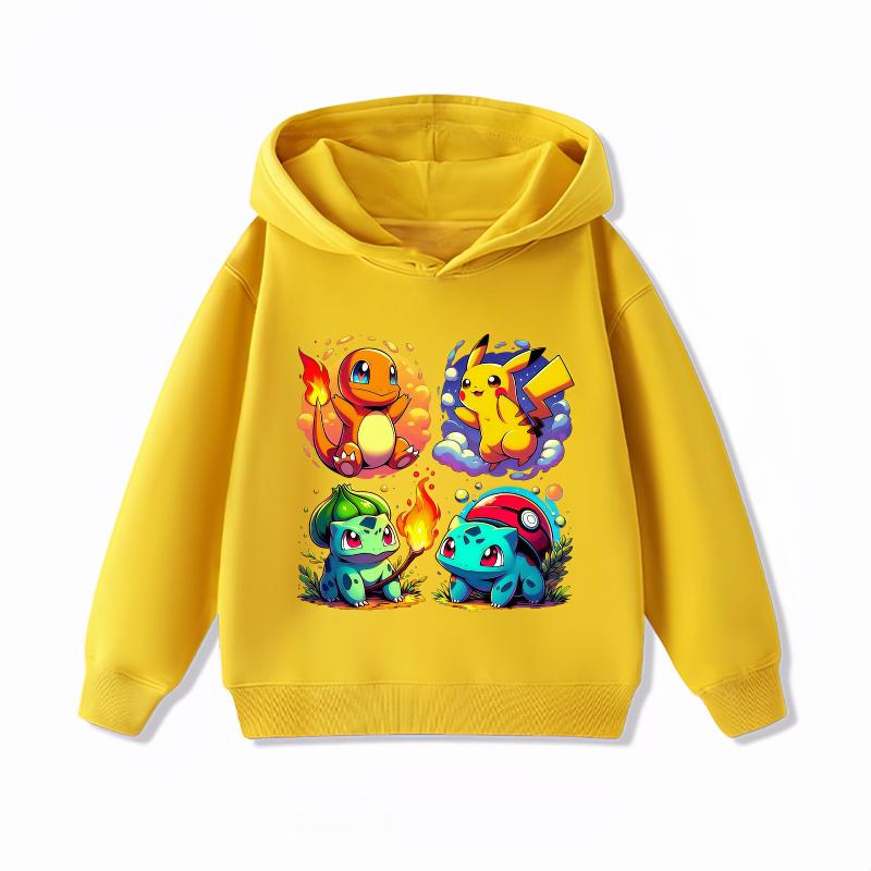 2026 Autumn Winter Cute Pikachu Printed Kids Hoodie Unisex Boys Girls Warm Casual Hooded Sweatshirt