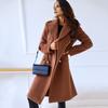 Women Winter Overcoat Turn-down Collar Pockets Pure Color Double-breasted Cardigan Loose Fit Coat