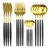 Dinnerware Set 16Piece Black Gold Cutlery Set Mirror Silverware Knife Fork Spoon 18/10 Stainless Steel Kitchen Tableware Set