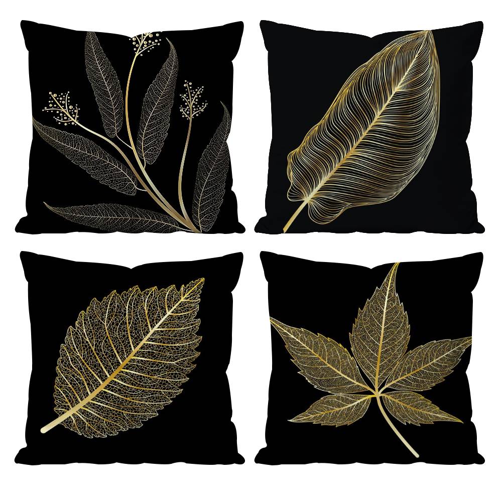 Golden Branches and Jade Leaves Pillow Case Anti-dustmite Pillowcase Invisible zipper silky short plush Sofa cushion cover