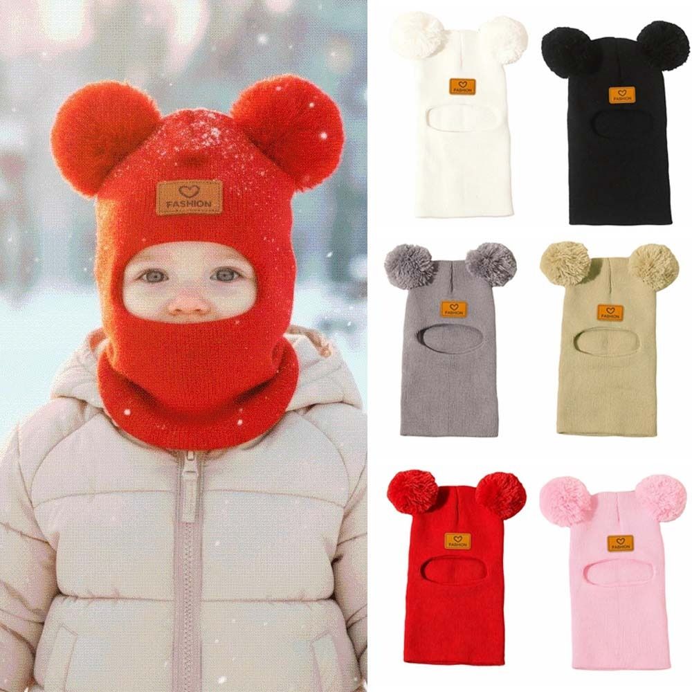 Solid Color Knit Beanie Thick Yarn Earflap Cap Hooded Scarf Winter Balaclava Snowy Day