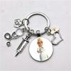 1Pc Nurse Medical Syringe Keychain Glass Key Ring Pendant Stethoscope Pattern Keychain Gift
