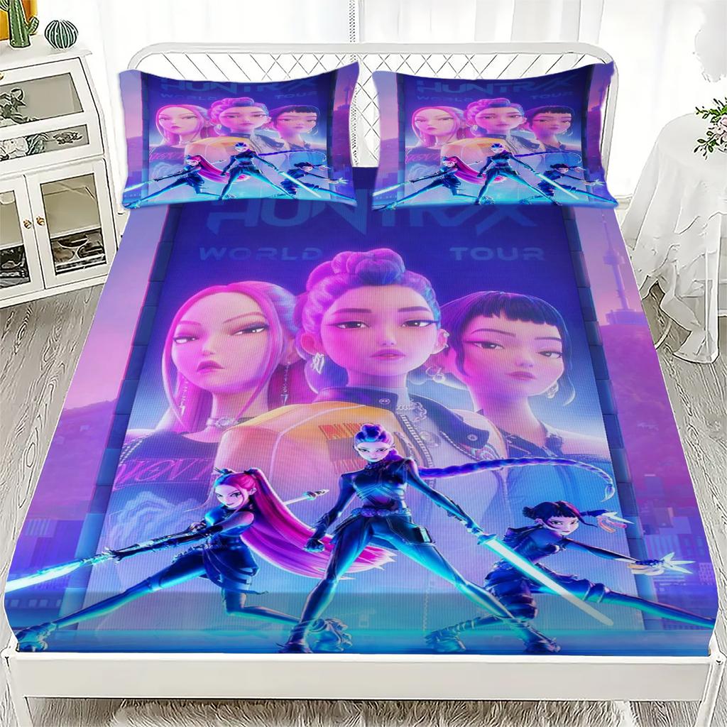 K-Pop D-Охотники на демонов Простыня на резинке от Personalized для домашнего декора, Настраиваемый DIY чехол на кровать с глубоким карманом и 2 наволочками