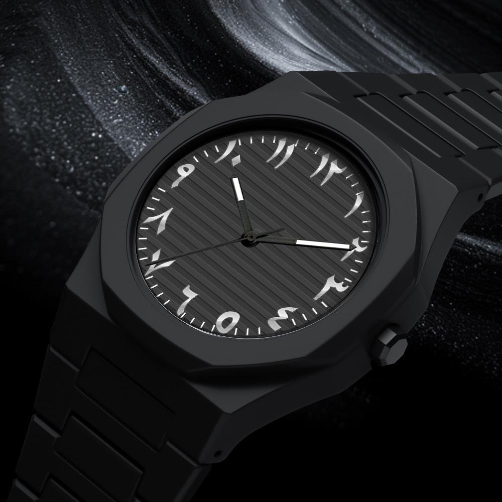 Matte Black Quartz Watch with Middle Eastern Style
